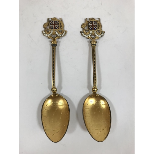 678 - TWO VICTORIAN GILT AND ENAMEL 'SOUTH AFRICA 1900' SPOONS AND OTHER RELATED ITEMS. Two gilt metal spo... 