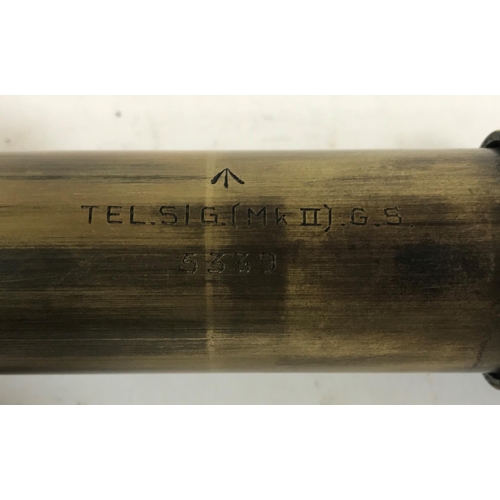 693 - A BRASS 'TEL.SIG' TELESCOPE. A brass three draw telescope marked 'TEL.SIG.(MkII).G.S. 5339' with gov... 