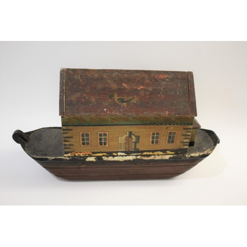 1379 - 19THC NOAH'S ARK & ANIMALS a German painted pine Noah's Ark, with a sliding lid on one side. With a ... 