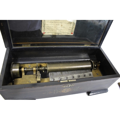 1532 - VICTORIAN MUSIC BOX - 6 AIRS a large musical box with a 9 1/2 inch cylinder, and with 2 levers on ei... 