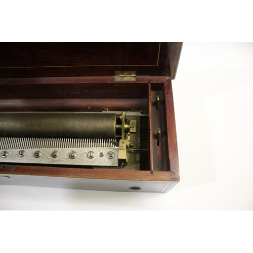 1551 - VICTORIAN MUSICAL BOX with a 35cms long cylinder and stop/start and change/repeat levers on one side... 