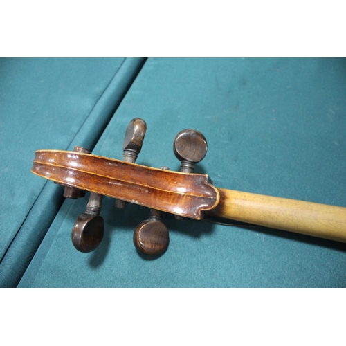 1555 - ANTIQUE CELLO probably 19thc, with a 2 piece back and rosewood tuning pegs. Bears a label inside, Pe... 