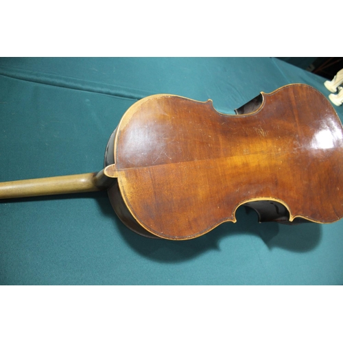 1555 - ANTIQUE CELLO probably 19thc, with a 2 piece back and rosewood tuning pegs. Bears a label inside, Pe... 