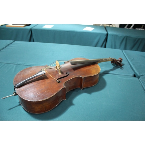 1555 - ANTIQUE CELLO probably 19thc, with a 2 piece back and rosewood tuning pegs. Bears a label inside, Pe... 