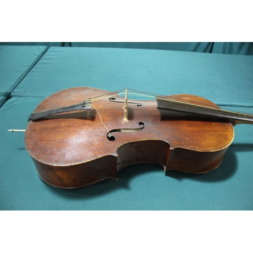 1555 - ANTIQUE CELLO probably 19thc, with a 2 piece back and rosewood tuning pegs. Bears a label inside, Pe... 