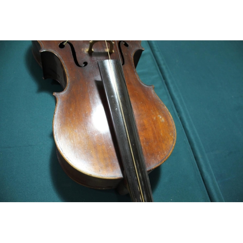 1555 - ANTIQUE CELLO probably 19thc, with a 2 piece back and rosewood tuning pegs. Bears a label inside, Pe... 