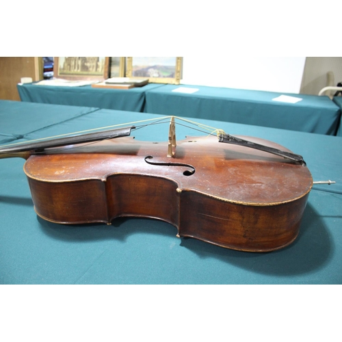 1555 - ANTIQUE CELLO probably 19thc, with a 2 piece back and rosewood tuning pegs. Bears a label inside, Pe... 