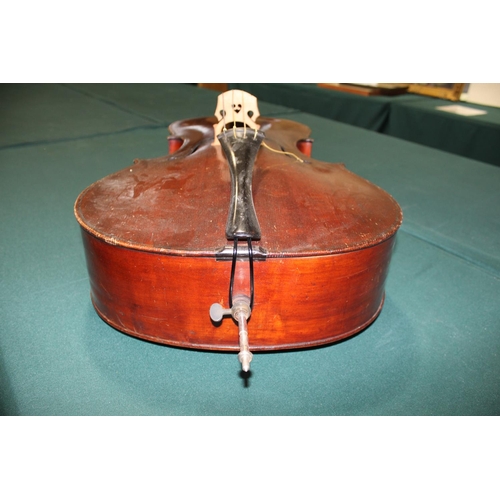 1555 - ANTIQUE CELLO probably 19thc, with a 2 piece back and rosewood tuning pegs. Bears a label inside, Pe... 