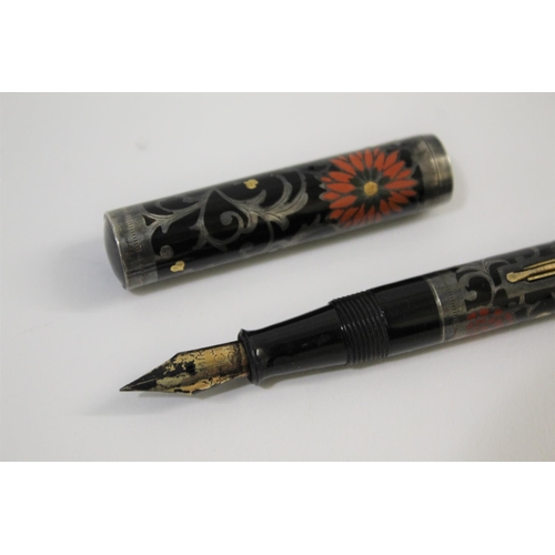 1559 - RARE NAMIKI FOUNTAIN PEN a silver and lacquered fountain pen with lever filler, the lid and barrel w... 