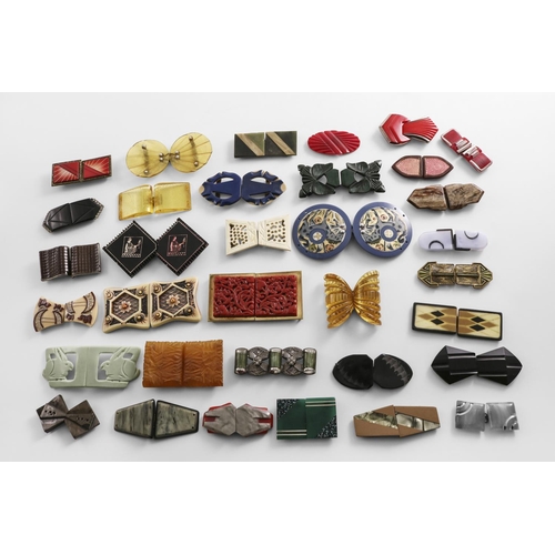 1587 - THIRTY FOUR VARIOUS ART DECO BUCKLES All two-piece and in a variety of non-precious materials (early... 