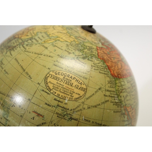 1615 - 'GEOGRAPHIA' TERRESTRIAL GLOBE a 8 inch terrestrial globe, showing railways, steamer routes, British... 