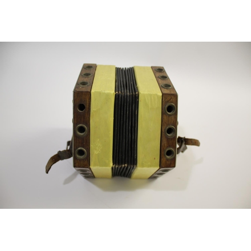 1618 - ANTIQUE ROSEWOOD CONCERTINA a 20 button concertina with rosewood ends, the side of each end with ope... 