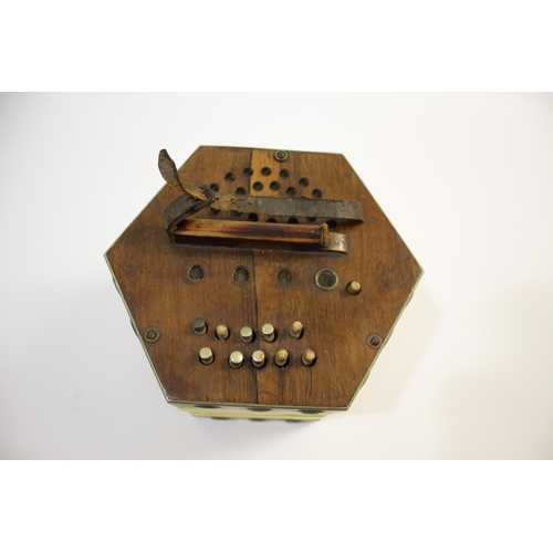 1618 - ANTIQUE ROSEWOOD CONCERTINA a 20 button concertina with rosewood ends, the side of each end with ope... 