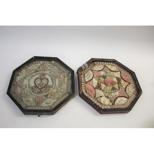 1621 - 19THC SAILORS VALENTINES - SHELLS one octagonal wooden case with an intricate shell design including... 