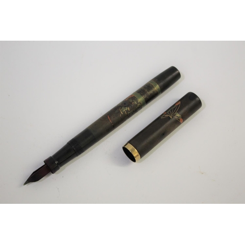 1630 - RARE NAMIKI FOUNTAIN PEN - GOLD BAND a rare lacquered fountain pen designed with Butterflies and flo... 