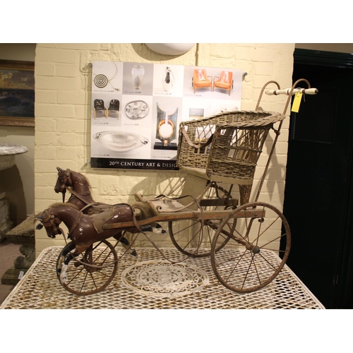 1634 - RARE VICTORIAN CHILD'S CARRIAGE - HORSES an unusual late Victorian child's carriage, with a painted ... 