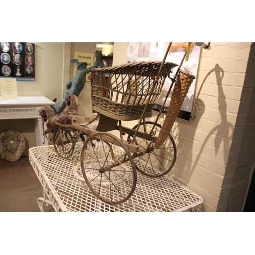 1634 - RARE VICTORIAN CHILD'S CARRIAGE - HORSES an unusual late Victorian child's carriage, with a painted ... 