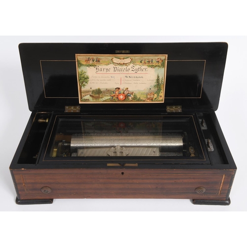 1637 - 19THC MUSICAL BOX - HARP, PICCOLO & ZITHER a musical box with a 6 air movement, and start/stop and c... 