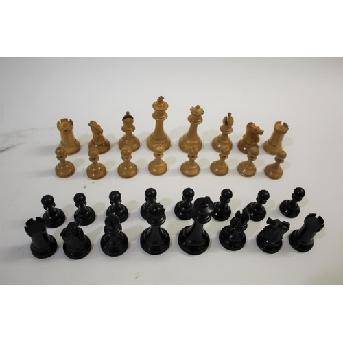 1640 - WOODEN CHESS SET a boxwood and ebony chess set, not weighted, King 9cms high. Also with some wooden ... 