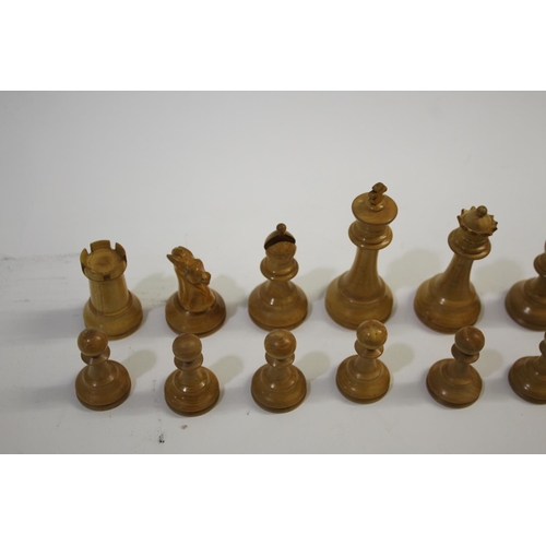 1640 - WOODEN CHESS SET a boxwood and ebony chess set, not weighted, King 9cms high. Also with some wooden ... 