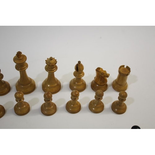 1640 - WOODEN CHESS SET a boxwood and ebony chess set, not weighted, King 9cms high. Also with some wooden ... 