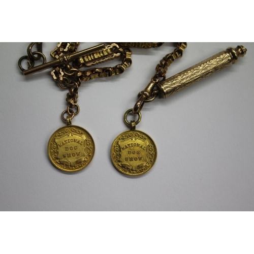 1654 - 9CT GOLD NATIONAL DOG SHOW MEDALS & GOLD CHAIN 2 9ct gold National Dog Show medals for 1904 Mrs H D ... 