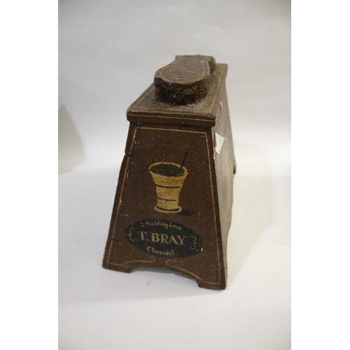 1667 - VINTAGE SHOE SHINE BOX - ADVERTISING INTEREST a painted shoe shine box, with advertising on each sid... 