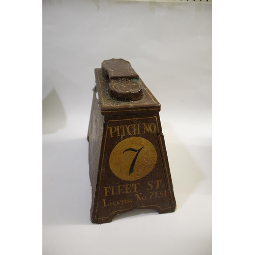 1667 - VINTAGE SHOE SHINE BOX - ADVERTISING INTEREST a painted shoe shine box, with advertising on each sid... 