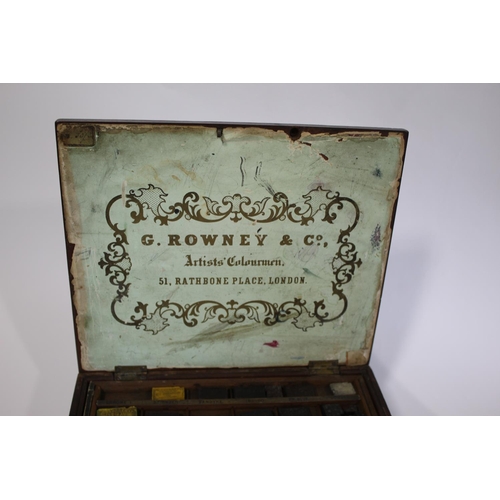 1684 - 19THC PAINT BOX - G ROWNEY & CO a 19thc mahogany paint box by G Rowney & Co, 51 Rathbone Place, Lond... 