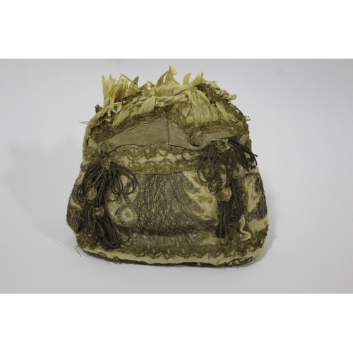 1758 - EARLY DRAW STRING BAG probably 18thc, an interesting silk bag with silver and gold coloured metallic... 