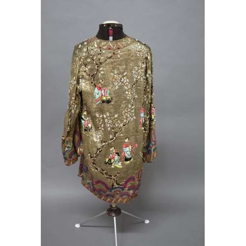 1768 - JAPANESE SILK EMBROIDERED COAT probably early 20thc, a silk lined gold lame coat with an all over em... 