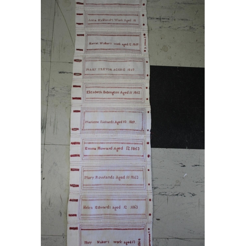 1779 - UNUSUAL 19THC SAMPLER with a large number of names (31) and dates starting from 1846 through to 1868... 