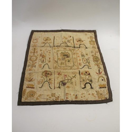 1803 - RARE SPOT SAMPLER probably 17th or 18thc, the spot sampler embroidered onto linen including various ... 