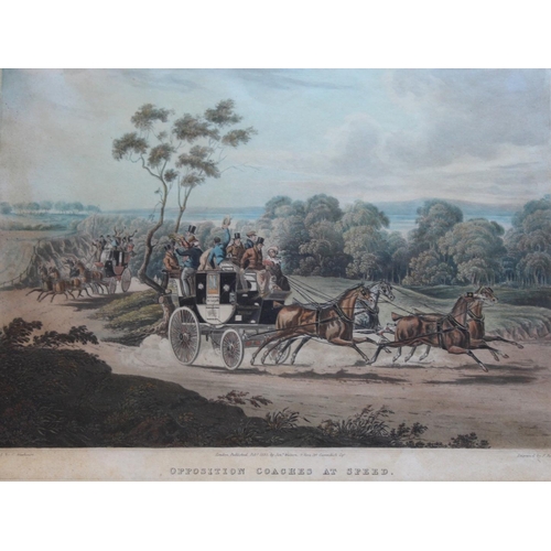 1832 - AFTER CHARLES NEWHOUSE OPPOSITION COACHES AT SPEED Aquatint with hand colouring, by F. Rosenberg, a ... 