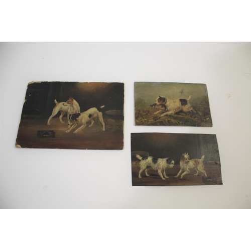 1833 - SMALL PAINTINGS OF DOGS including a small oil painting on copper of two Dog's and an animal in a cag... 