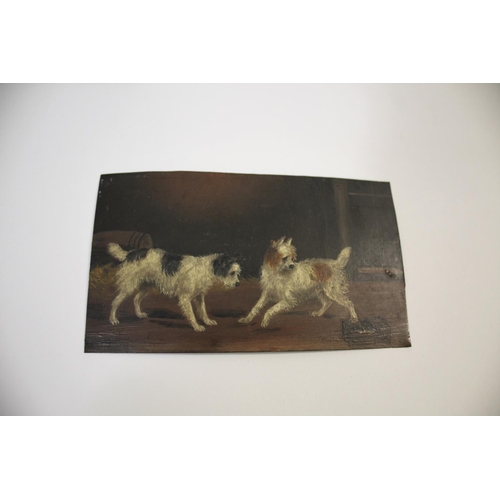 1833 - SMALL PAINTINGS OF DOGS including a small oil painting on copper of two Dog's and an animal in a cag... 