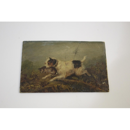 1833 - SMALL PAINTINGS OF DOGS including a small oil painting on copper of two Dog's and an animal in a cag... 