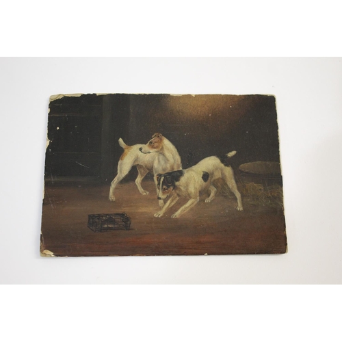 1833 - SMALL PAINTINGS OF DOGS including a small oil painting on copper of two Dog's and an animal in a cag... 