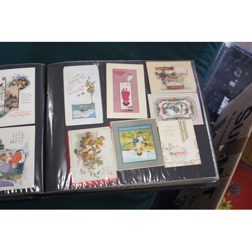 1343 - POSTCARD ALBUMS including 3 albums with vintage greetings and remembrance cards, a large scrap album... 