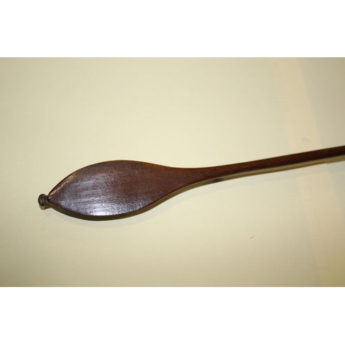 1653 - TREEN LADLES probably both 19thc and made in fruitwood, one spoon with a straight shaft and ovoid bo... 