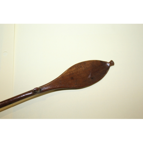 1653 - TREEN LADLES probably both 19thc and made in fruitwood, one spoon with a straight shaft and ovoid bo... 