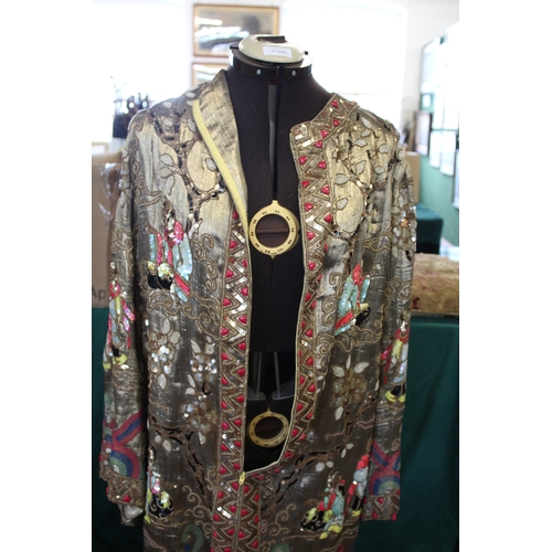 1768 - JAPANESE SILK EMBROIDERED COAT probably early 20thc, a silk lined gold lame coat with an all over em... 