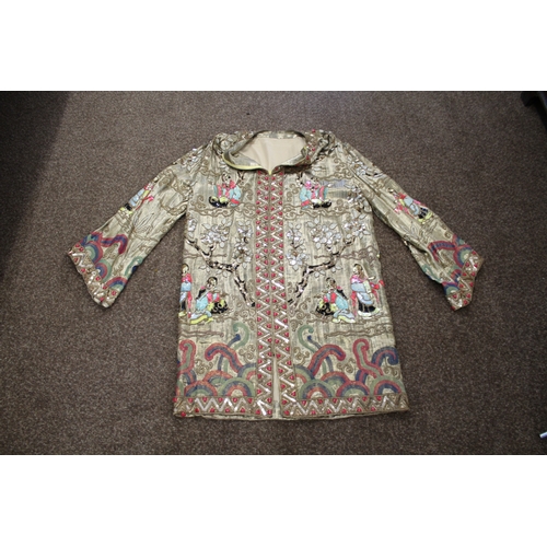 1768 - JAPANESE SILK EMBROIDERED COAT probably early 20thc, a silk lined gold lame coat with an all over em... 