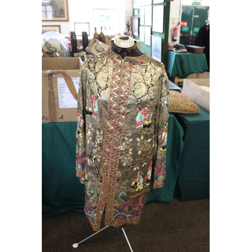 1768 - JAPANESE SILK EMBROIDERED COAT probably early 20thc, a silk lined gold lame coat with an all over em... 