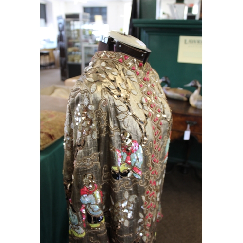 1768 - JAPANESE SILK EMBROIDERED COAT probably early 20thc, a silk lined gold lame coat with an all over em... 