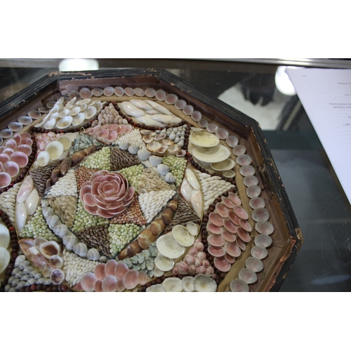 1621 - 19THC SAILORS VALENTINES - SHELLS one octagonal wooden case with an intricate shell design including... 