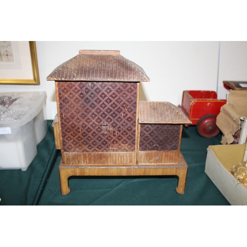 1466 - JAPANESE DOLLS HOUSE an early 20thc wood and wicker Japanese dolls house on stand, with an attached ... 