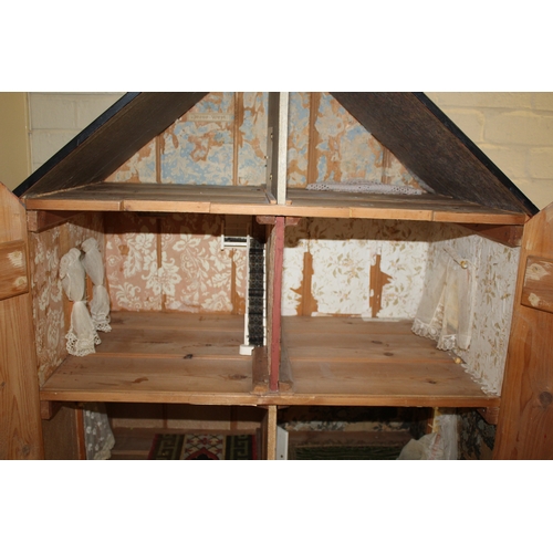 1472 - VICTORIAN DOLLS HOUSE - BARDOLF MANOR circa 1880, a pine 4 storey house with glazed windows to the f... 