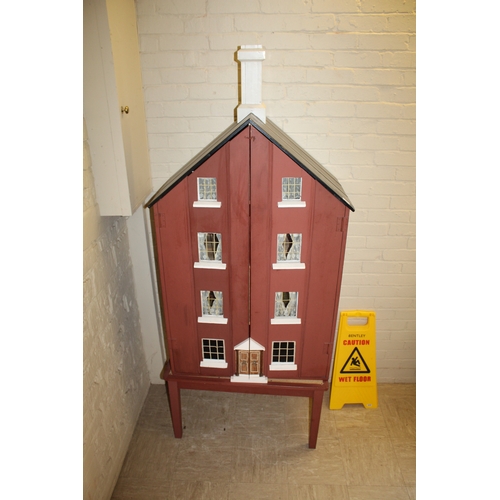 1472 - VICTORIAN DOLLS HOUSE - BARDOLF MANOR circa 1880, a pine 4 storey house with glazed windows to the f... 