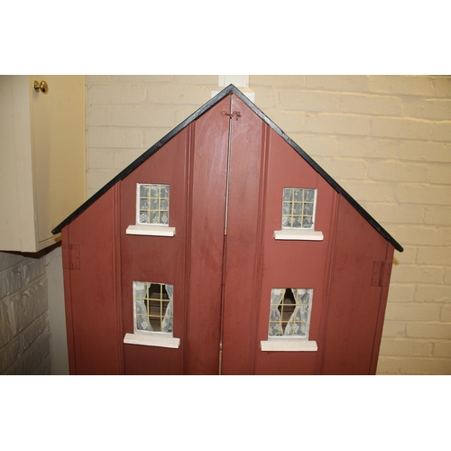 1472 - VICTORIAN DOLLS HOUSE - BARDOLF MANOR circa 1880, a pine 4 storey house with glazed windows to the f... 